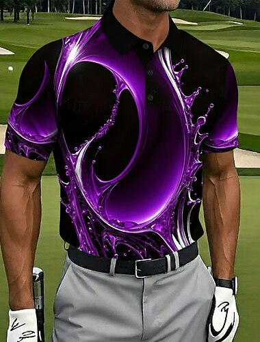  Voor heren Meetkundig Golf Sport Poloshirts Korte mouw Poloshirt Overhemden met kraag Casual Sportkleding 3D-afdrukken Knop Lente zomer blauw Paars Groen