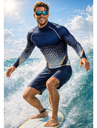  Miesten Ihottumissuoja Uimapaita Geometrinen Kaltevuus UPF50+ UV suoja Nopea kuivuminen Pitkähihainen Uima-asut Rash guard -suojapaita Lainelautailu Melonta Hiekkaranta Kesä