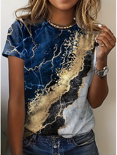  Femmes T-shirt Imprimé Océan ancien Élégant Occasionnel Manche Courte Col ras du cou Col rond Hauts Réguliers Quotidien Bleu bleu marine Marron Été Printemps Automne