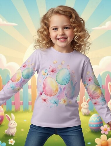  Pâques Fille 3D Graphique Lapin T-shirt manche longue Impression 3D Printemps Automne Sports Mode Streetwear Enfants 4-12 ans Col Rond Occasionnel Quotidien Extérieur Coupe régulière