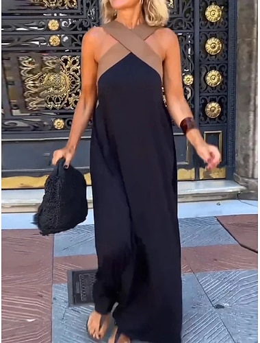  Damen Maxikleid A Linie Kleid Sommerkleid Halterkleid Lässig Täglich Lässiger Schnitt Einfach Ärmellos Neckholder Schwarz Weiß Rote Grün Sommer