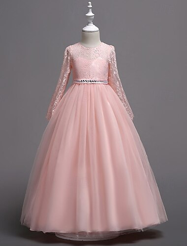  フラワーガールドレス 女の子 フォーマルドレス 結婚式の服装 パーティー 結婚式 フォーマル 愛らしい プリンセス 美しい 初聖体拝領ドレス パッチワーク メッシュ 純色 長袖 クルーネック ブルー ホワイト 4年以上