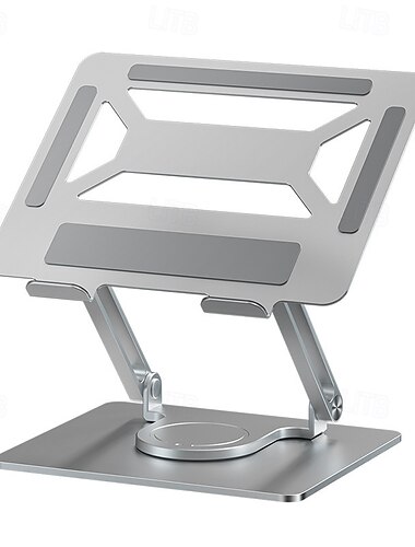  stativ for bærbar PC i aluminium, justerbart datastativ med 360 graders roterende base, ergonomisk sammenleggbar laptop-forhøyer med 5-i-1-hub (3 usb 3.0) for 13-17-tommers bærbare