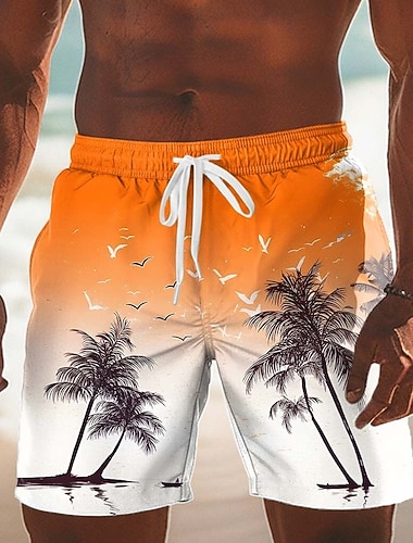  Herren Kokospalme Farbverlauf Tropische Pflanzen Badehosen Badeshorts Boardshorts Mittlere Taille Hawaiianisch Strandurlaub Seitentaschen Netzfutter Elastischer Kordelzug in der Taille Designer
