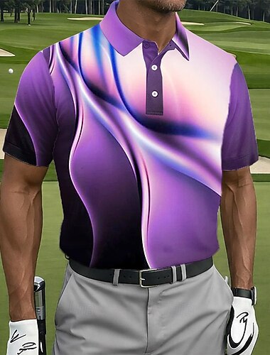  Hombre Golf Línea Camisetas polo deportivas Manga Corta Camisas de polo Camisas con cuello Casual Ropa Deportiva Botones Verano Primavera Morado Verde Trébol