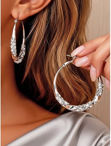  Strassbesetzte Creolen für Damen, verschiedene Farben, aus einer Legierung, perfekt für Hochzeiten und Partys