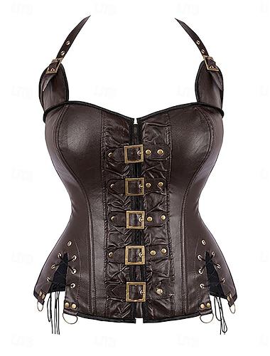  Damen Formende Unterwäsche Mode Retro Gotisch Einfarbig Kordelzug Knöpfe Täglich Heim Urlaub Ärmellos Neckholder Schwarz Braun Sommer Frühling Herbst Normale Passform