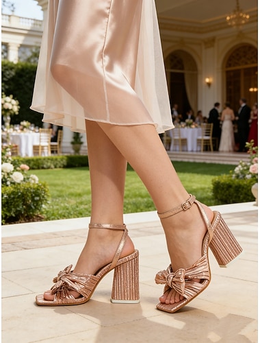  Sandales à talon bloc texturé avec bride cheville – escarpins élégants pour femmes, parfaits pour les mariages, les fêtes et les événements formels.
