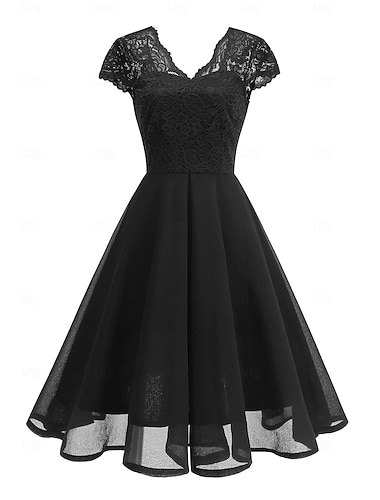  Elegant كلاسيكي 1950-tallet Middag A-linje kjole Swing kjole Flare kjole Korte ermer A-linje Kostyme Dame Karneval Valentinsdag Maskerade Feriereise Hverdag Utdrikningslag Voksne Kjole Hjemkomstkjoler