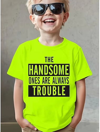  Ragazzi 3D Grafico Lettera Maglietta Manica Corta Stampa 3D Estate Primavera Sport Moda Streetwear Bambini 4-12 Anni Girocollo Casuale Quotidiano All'aperto Vestibilità regolare