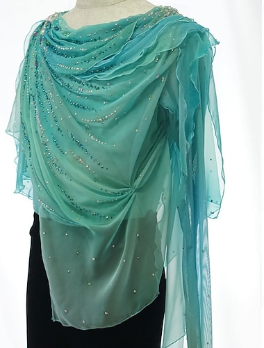  Kunstschaatstopje Voor heren Jongens Schaatsen Tops Groen Lapwerk Spandex Netstof Hoge Elasticiteit Opleiding Wedstrijd Kunstschaatskleding Klassiek Kristal / Bergkristal Lange mouw Schaatsen