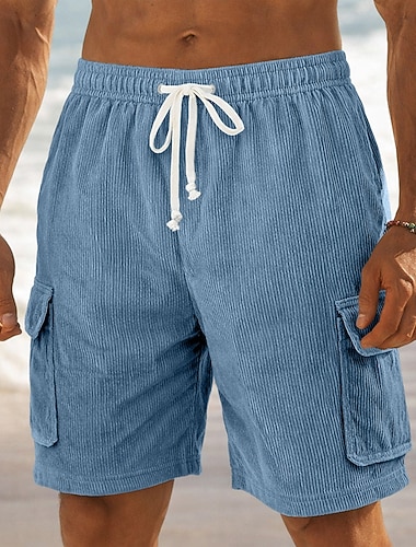  Herren Shorts Freizeitshorts Cordshorts Tasche Elastischer Bund Einfach Komfort Atmungsaktiv Kurz Outdoor Urlaub Alltagskleidung Mode Streetwear Blau Schwarz Mikroelastisch