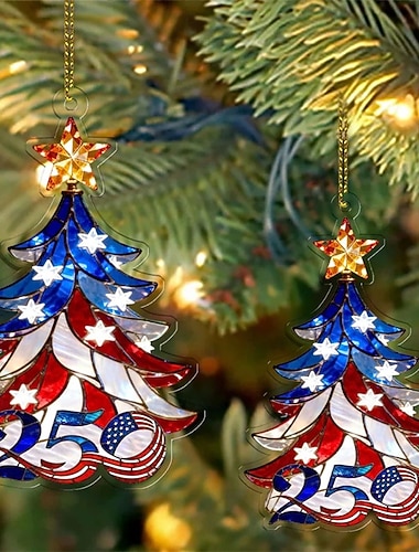  Minneornament i anledning av USAs tohundreårsjubileum, 2D akrylmateriale, amerikansk juletrepynt til tohundreårsjubileum, patriotisk samleobjekt, dekorativt element