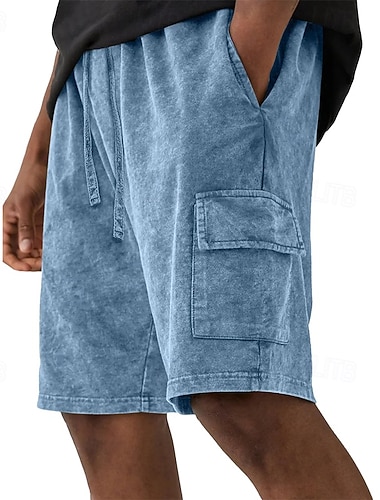  Homme Shorts Shorts d'été 100% Coton Short décontracté Short délavé à l'acide Cordon de serrage Taille Élastique Multi-poches Uni Couleur Pleine Confort Respirant Longueur Genou Vêtements de rue