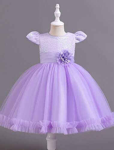  Abito da damigella d'onore bambina Ragazze Abito formale Abiti da sposa Feste Matrimonio Formale Moda Adorabile Formale Paillettes Patchwork Tinta unica Senza Maniche Girocollo Blu Rosa Dai 4 anni in