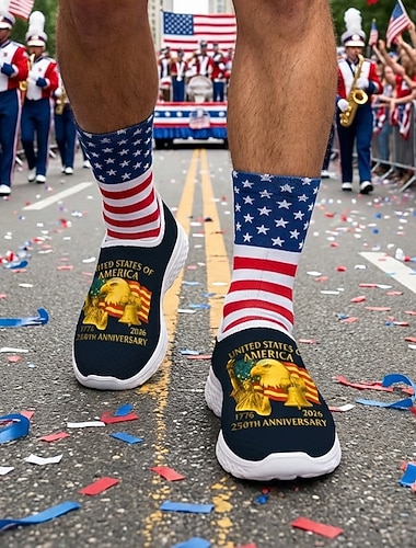  Vereinigte Staaten 250. Jubiläum Herren patriotische Grafik Sneakers - Leichte atmungsaktive Slip-On Freizeitschuhe American Flag Print Walking Shoes für Paraden Reisen Streetwear  Alltag