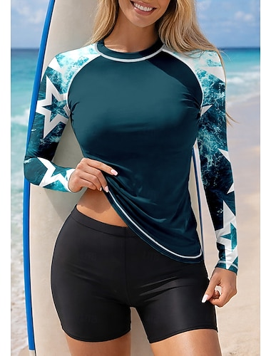  Damskie Strój kąpielowy Rashguard Docieplacze Stroje kąpielowe Tankini Geometryczny 2-częściowa Wyjmowane wkładki Boyleg Ochrona przeciwsłoneczna UV UPF50+ Ochrona UV Długi rękaw Kąpielówki