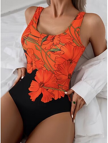  Femmes Maillots de Bain Une Pièce Slips Maillot de bain Vacances Mode Fleuri Graphique Col rond Sans manches Maillots de bain