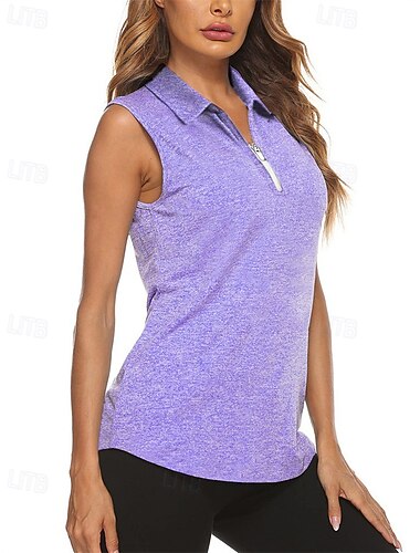  Mujer Color sólido Camisa deportiva Camisas de polo Camiseta de tenis Sin Mangas Cremallera Alta elasticidad Dispersor de humedad Transpirable Tenis Golf pepinillo Cuello Vuelto Cuello con cremallera