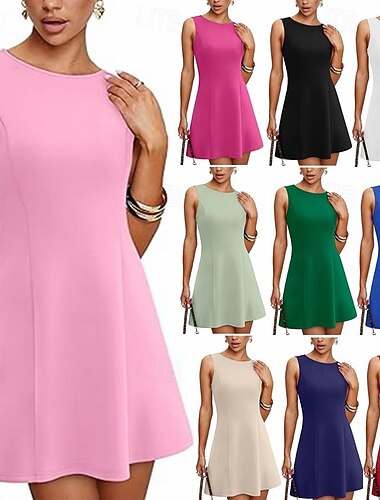  Damskie Sukienka mini Letnie sukienki Codzienny Codzienny Regularny Równina Bez rękawów Półgolf Biały Rumiany róż Czerwony Zielony Lato Wiosna