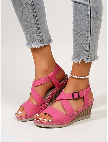  Sandales compensées rose poudré pour femmes – bride ajustable, chaussures à plateforme offrant un bon maintien, idéales pour la marche, les promenades dans le jardin, les voyages et le quotidien.