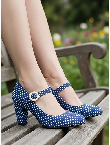  Scarpe da donna vintage anni '50 con décolleté Mary Jane a pois rossi - scarpe retrò rockabilly con punta tonda e tacco medio per le vacanze estive &feste