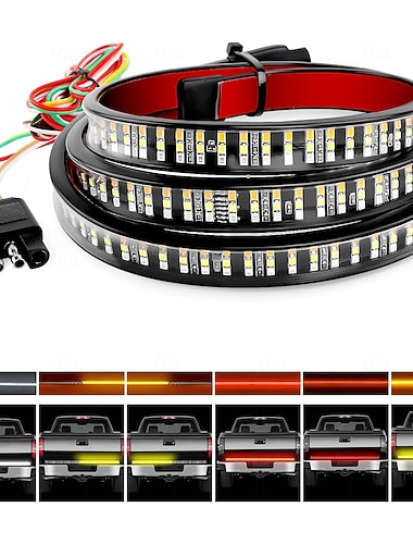  Baklukelys for lastebil, trippel rad LED-stripe for bakluke med rød bremselys, hvit revers, sekvensiell gul blinklys, strobelys