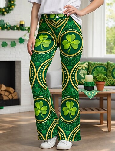  St. Patrick 2026 Retro Vintage 1970er Hose Schlaghosen Hippie Disco Hohe Taille Kostüm Damen St. Patrick's Day Party Festival Erwachsene Hose