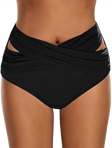  Damen Badeanzug Dehnbare Boxershorts Bademode Hohe Taille Urlaub Strandbekleidung Einfarbig Ärmellos Badeanzüge