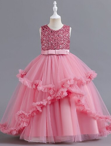  フラワーガールドレス 女の子 フォーマルドレス 結婚式の服装 パーティー 結婚式 フォーマル ファッション 愛らしい フォーマル スパンコール パッチワーク 純色 ノースリーブ Ｖネック ブルー ピンク 4年以上