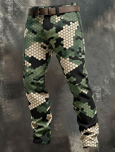  Homme Géométrique Camouflage Pantalons Dress Pants works Pantalons de Costume Taille Moyenne Occasionnel Extérieur Vacances Pantalon slim avec poches Printemps Automne Impression 3D Violet Vert Vert