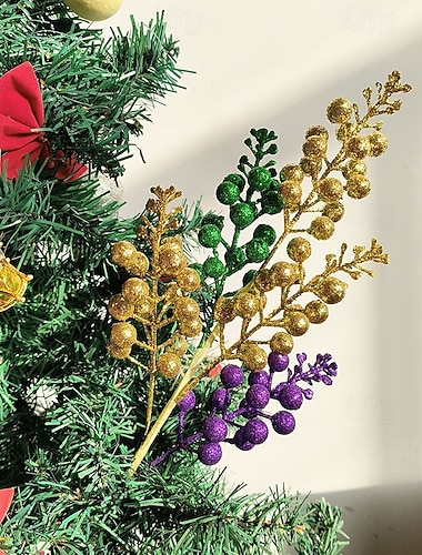  10-pakning Mardi Gras-pikker, glitterbærspray i lilla grønt gull til kranslaging, vasefyll, blomsteroppsatser, Fat Tuesday &karneval DIY-håndverk