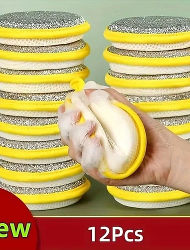  12 spugne e raschietti per la pulizia della cucina ad alta resistenza - panni per piatti impilabili antigraffio verdi con superficie beige - per piatti, pentole, padelle, ripiani - lavabili in