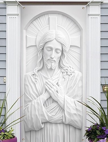  Copriporta a tema pasquale, squisito design di scultura 3D di Gesù, perfetto per le celebrazioni della Settimana Santa e le decorazioni primaverili, ideale per porte pasquali e decorazioni per esterni