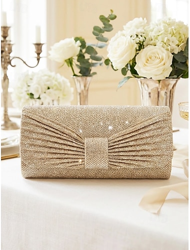  Pochette de soirée élégante pour femme, en polyester scintillant plissé avec bandoulière chaîne, sac à main habillé multicolore pour mariages, réceptions et dîners.