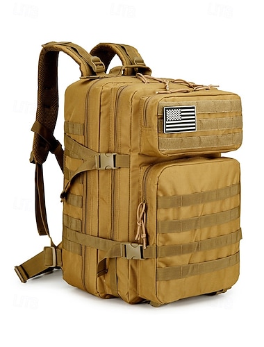  Herren-Rucksack aus taktischem Nylon mit Tarnmuster, großes Fassungsvermögen, im Militärstil, mehrfarbig, ideal für Outdoor-Aktivitäten wie Wandern, Camping und Reisen, mit Aufnäher der amerikanischen Flagge.