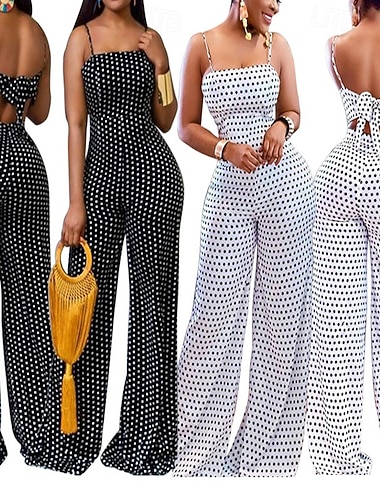  Damen Normal Overall Streetwear Tupfen Ärmellos Weites Bein Druck Rückenfrei Party Straße Normale Passform Schwarz Weiß Sommer
