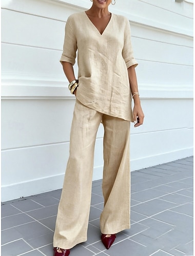  Damen Zweiteilige Sets Hosen-Sets Bolero-Oberteil Halbarm V Ausschnitt Einfach Mode Streetwear Basic Lässig Täglich Outdoor Blau Schwarz Braun Frühling Normale Passform