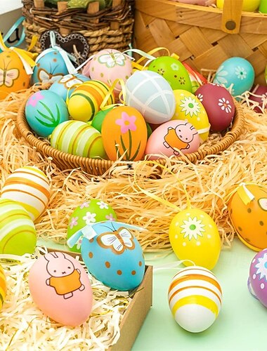  Conjunto de 24 ovos de Páscoa decorativos para pendurar, ovos de plástico coloridos e estampados para caça aos ovos de Páscoa e para rechear cestas, enfeites reutilizáveis para árvore de Páscoa, lembrancinhas para festas de Páscoa para crianças (meninas e