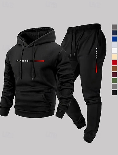  Męskie Dres 2-częściowy Spodnie dresowe sportowe Bluza z kapturem z kieszenią Solidne kolory Zestawy odzież Jesień / Zima Ciemnoszary Granatowy Siłownia Piesze wycieczki Trening Lekki Oddychający