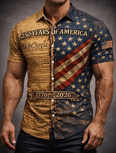  Homme 4 juillet, 250e anniversaire des États-Unis Drapeau américain Nous le peuple Chemise Chemise Boutonnée Manche Courte Patriotique Extérieur Fête Été Printemps Col Rabattu Impression 3D chemises