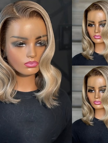  Echthaar 5x5 Verschluss 13x4 Spitzenfront Perücke Bob Brasilianisches Haar Gewellt Blond Perücke 150% 180% Haardichte mit Babyhaaren Ombre-Haar Hervorgehobenes / Balayage-Haar Natürlicher Haaransatz