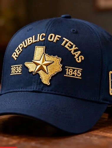  Baseballkappe der Republik Texas, bestickte Kappe mit Texas-Stern, Lone-Star-State-Kappe, 1836–1845, marineblau mit Texas-Flaggenaufnäher, verstellbar