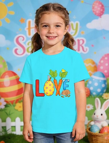 Pasen Voor meisjes 3D Grafisch Konijn T-shirt Korte mouw 3D-afdrukken Zomer Lente Sport Modieus Streetwear Kinderen 4-12 jaar Strakke ronde hals Casual Dagelijks Buiten Normale pasvorm
