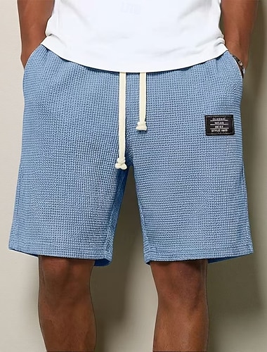  Herren Waffel Waffel-Shorts Shorts Freizeitshorts Elastischer Bund Strukturiert Einfach Komfort Atmungsaktiv Knielang Lässig Outdoor Strand Urlaub Mode Schwarz Weiß Mikroelastisch