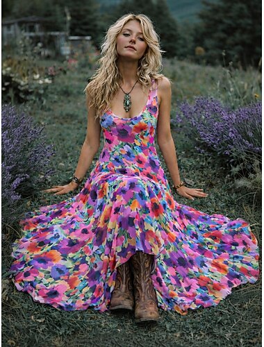  Damen Midikleid Boho-Kleid Freizeitkleid Schwingkleid Sommerkleid Vintage Strand Normale Passform Blumen Grafik Ärmellos Rundhalsausschnitt Schwarz Weiß Rosa Sommer Frühling