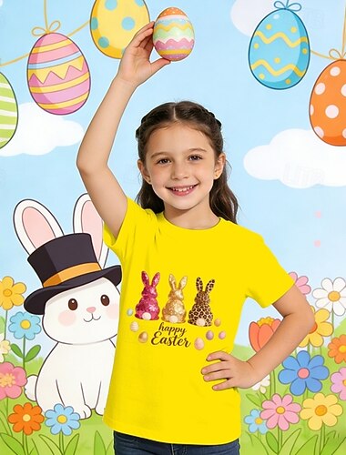  Pasen Voor meisjes 3D Grafisch Konijn T-shirt Korte mouw 3D-afdrukken Zomer Lente Sport Modieus Streetwear Kinderen 4-12 jaar Strakke ronde hals Casual Dagelijks Buiten Normale pasvorm