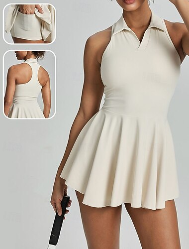  Damskie Solidne kolory Sukienka do tenisa Spódnice tenisowe z szortami Sukienka sportowa Bez rękawów Kieszeń Koszulka racerback Amortyzacji wstrząsów Oddychający Bransoletka tenisowa Golf Bieganie