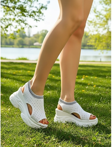  Sandales compensées en maille respirante pour femmes – sandales légères idéales pour la marche, les voyages, les sorties estivales, la plage et le quotidien