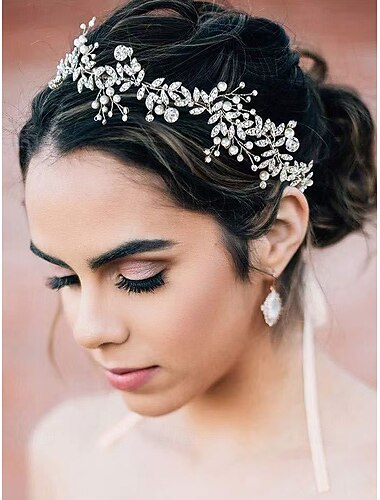  Bruidshaarkroon voor dames, goud-witte polyester hoofdtooi met strass- en pareldetails, elegante bruidshaaraccessoires